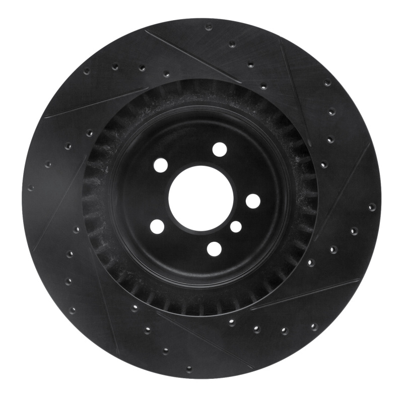 BMW X5 Brake Rotor (1) - Rear Left - R1 Concepts - Drilled & Slotted - Black - `10-`14